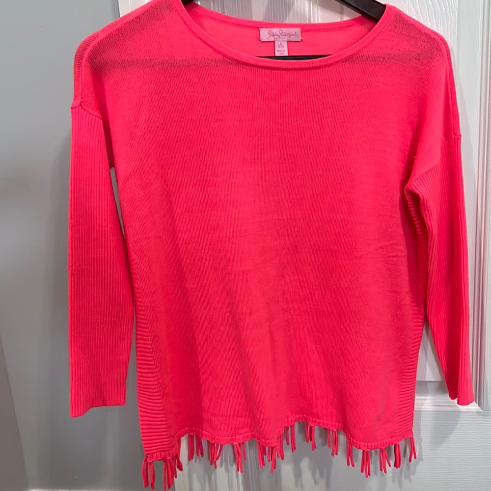 Girls Pink Fringe Sweater Size large